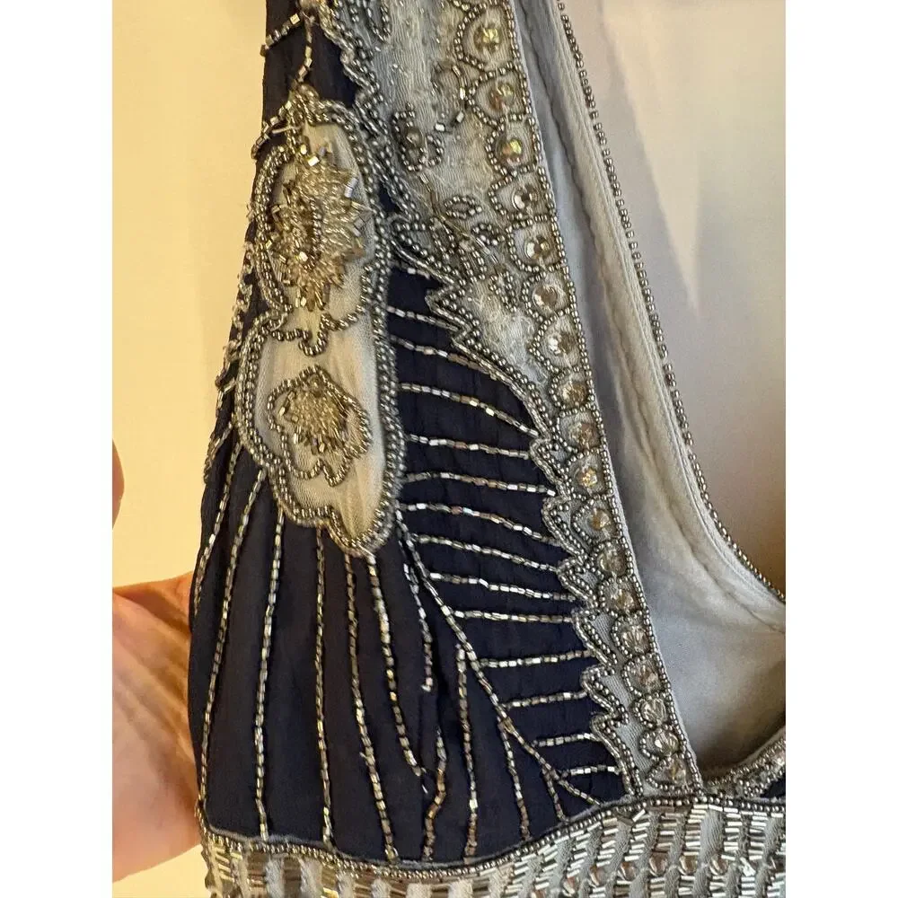 Free People Silver and Navy Beaded Mini Dress